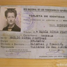 Coleccionismo Billetes de transporte: RENFE-RED NACIONAL FERROCARRILES ESPAÑOLES-TARJETA IDENTIDAD-AÑO 1947 49-VER FOTOS-(97.097). Lote 362345140