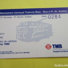 Coleccionismo Billetes de transporte: REF: COL_LBE01- COLECCION TIBIDABO - TRANVIA BLAU AZUL - ABONO MENSUAL 1992. Lote 364667271