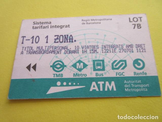 Collectionnisme Billets de transport: REF: COL_LBE01- COLECCION ATM - A&Ntilde;O 2001 - T-10 1 ZONA 7B