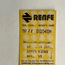 Coleccionismo Billetes de transporte: RENFE. TICKET BILLETE PASAJERO VALENCIA A SIETE AGUAS. 13 DE JUNIO DE 1974. Lote 365929441