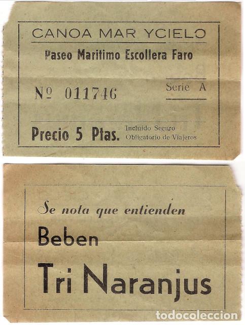 Collectionnisme Billets de transport: Canoa Mar y Cielo. Paseo Maritimo Escollera Faro. Precio 5 Pesetas