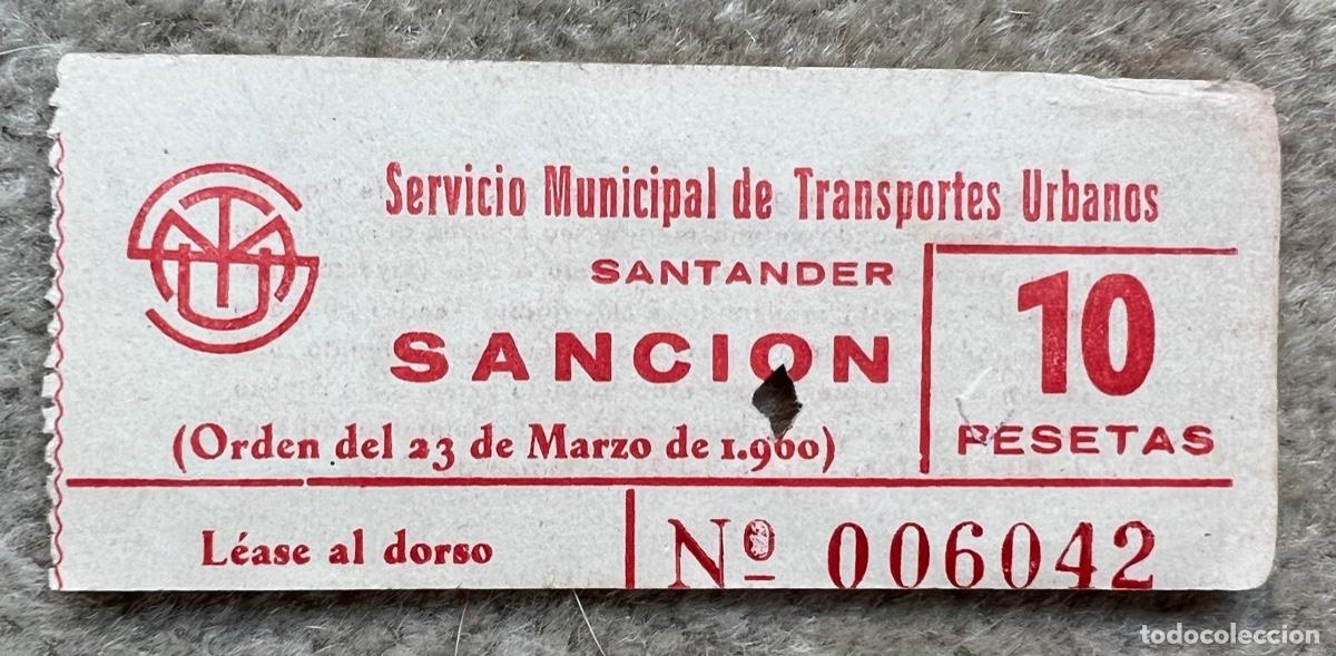 Collectables Transport Tickets: Billete de Sanci&oacute;n del Servicio Municipal de Transportes Urbanos de Santander - A&ntilde;os 60/70