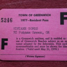 Collectionnisme Billets de transport: BILLETE DE TOWN OF GREENWICH 1977 - RESIDENT PASS. Lote 368345211