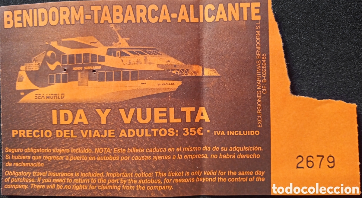 Sammeln von Fahrkarten: BILLETE BARCO BENIDORM -ISLA DE TABARCA-ALICANTE