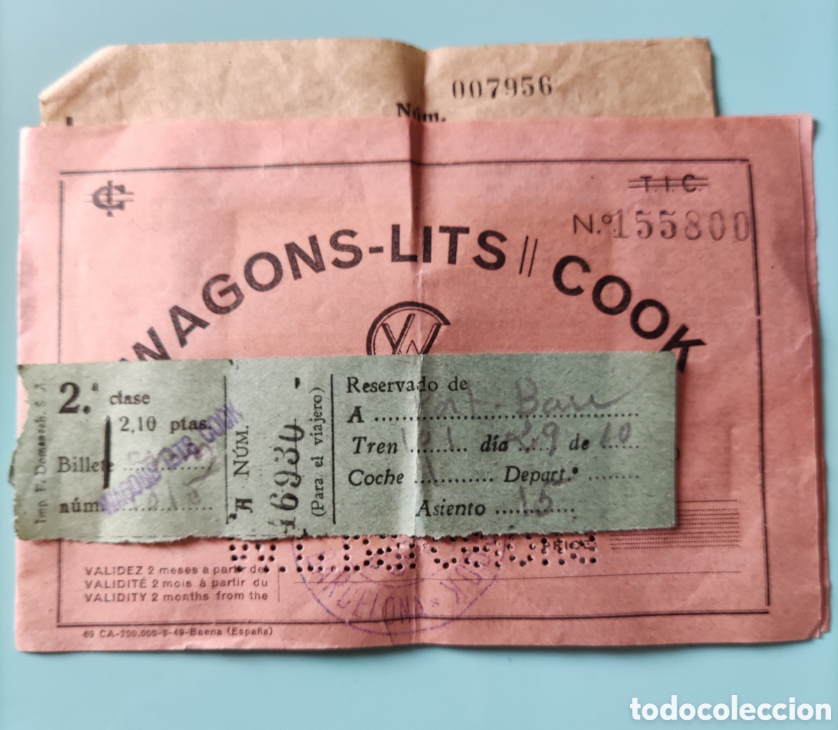 Colecionismos Bilhetes de Transporte: Vieja WAGONS-LITS// COOK. Barcelona - PORT-BOU. A&ntilde;os 50