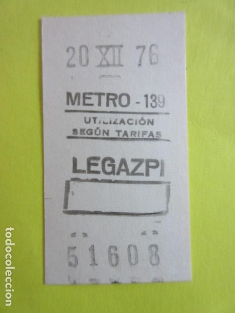 Colecionismos Bilhetes de Transporte: BILLETE METRO DE MADRID - RECUADRO - PARADA LEGAZPI 139