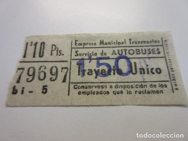 Colecionismos Bilhetes de Transporte: REF: CYC1234 - BILLETE CAPICUA 79697 - AUTOBUSES EMT MADRID - 1.10 PESETAS SELLO SOBRE CARGA 1.50