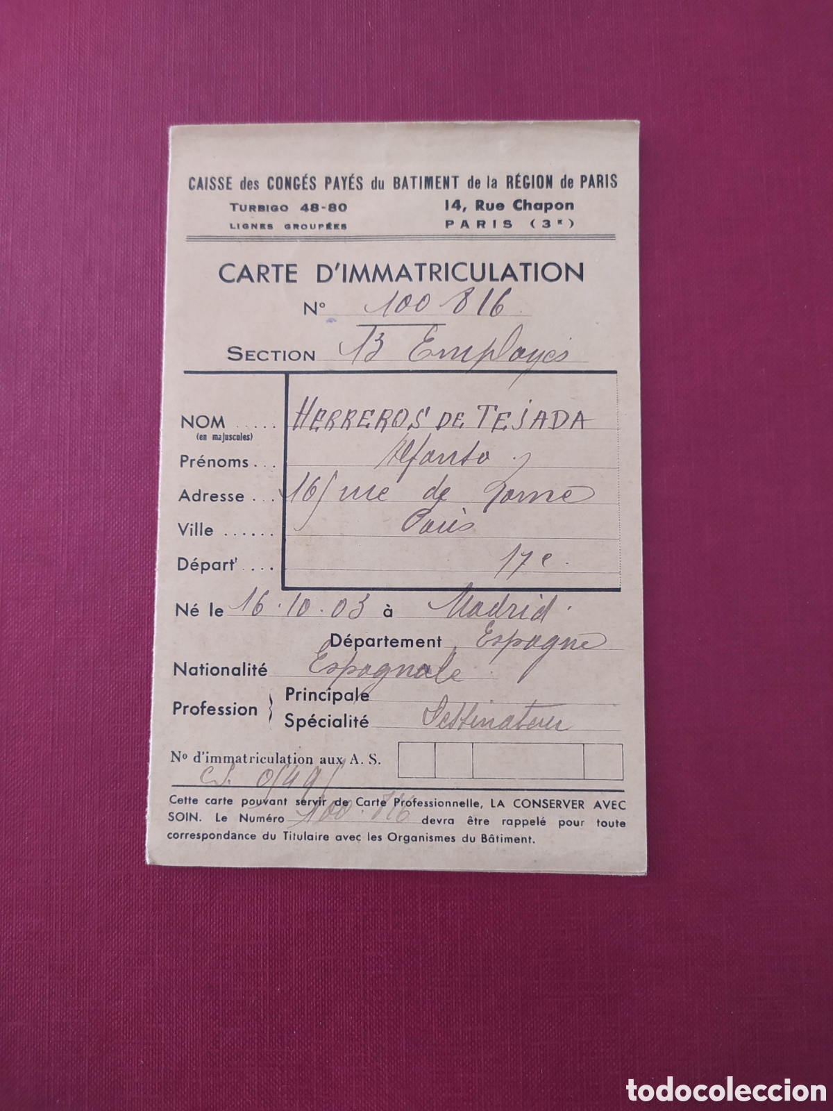 Collectables Transport Tickets: Antigua carta matriculaci&oacute;n viaje