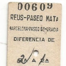 Coleccionismo Billetes de transporte: BILLETE TREN REUS - PASEO MATA BARCELONA PASEO DE GRACIA DIFERENCIA DE 2ª A 1ª PTAS 28 AÑO 1965. Lote 377550279