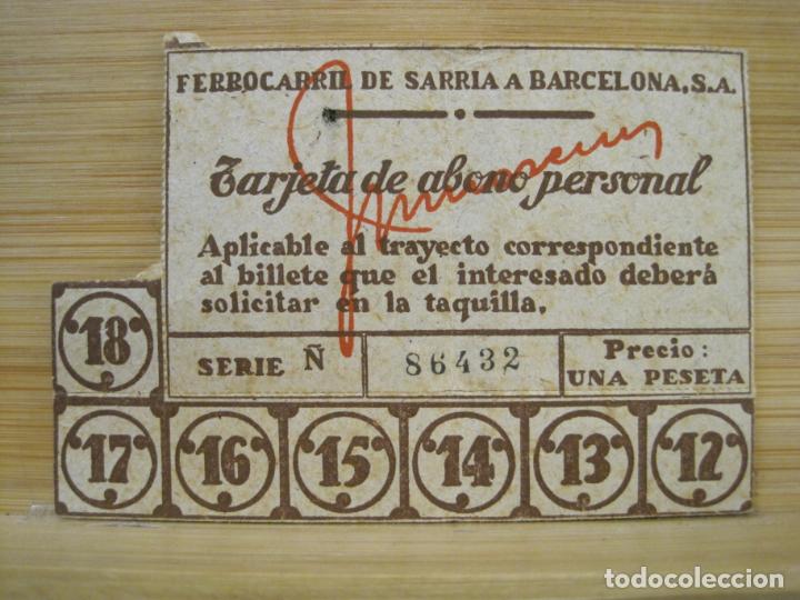 Colecionismos Bilhetes de Transporte: FERROCARRIL BARCELONA SARRIA S.A. - TARJETA ABONO PERSONAL-UNA PESETA -VER FOTOS-(99.233)