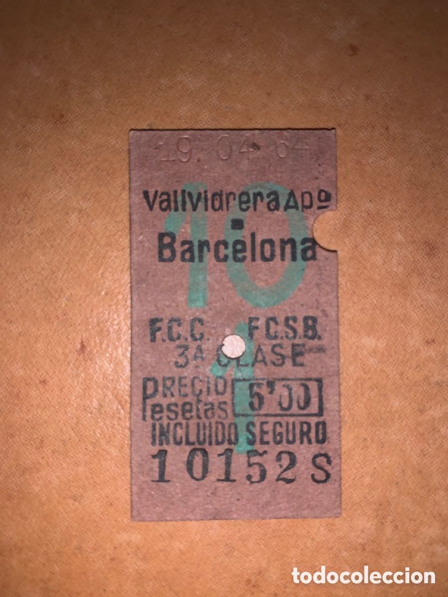 Collectables Transport Tickets: Billete de tren // Vallvidrera Apeadero - Barcelona // 3&ordf; clase // 1964 // FC Catalunya