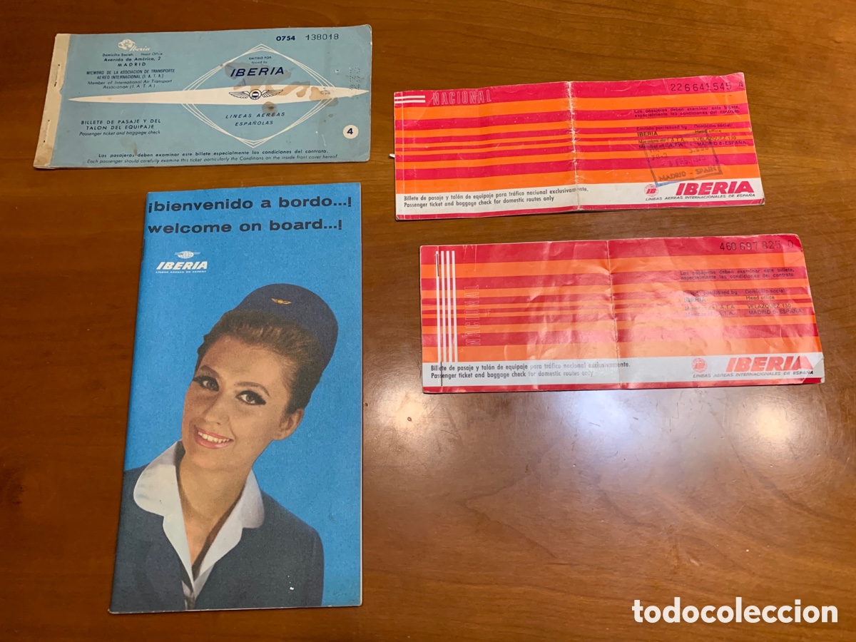 Sammeln von Fahrkarten: Lote antiguos billetes de avi&oacute;n IBERIA y folleto bienvenida