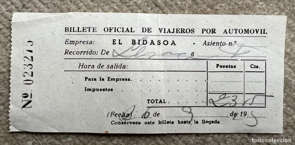 Collectables Transport Tickets: Billete oficial de Viajeros por autom&oacute;vil - Empresa: El Bidasoa - A&ntilde;os 50