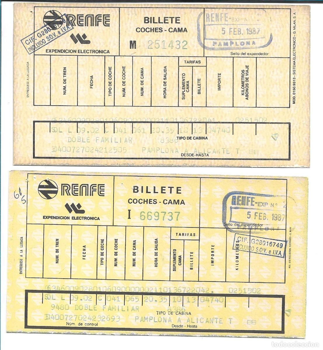 Coleccionismo billetes de transporte: DOS BILLETES RENFE (COCHESCAMA)- A&Ntilde;O 1987