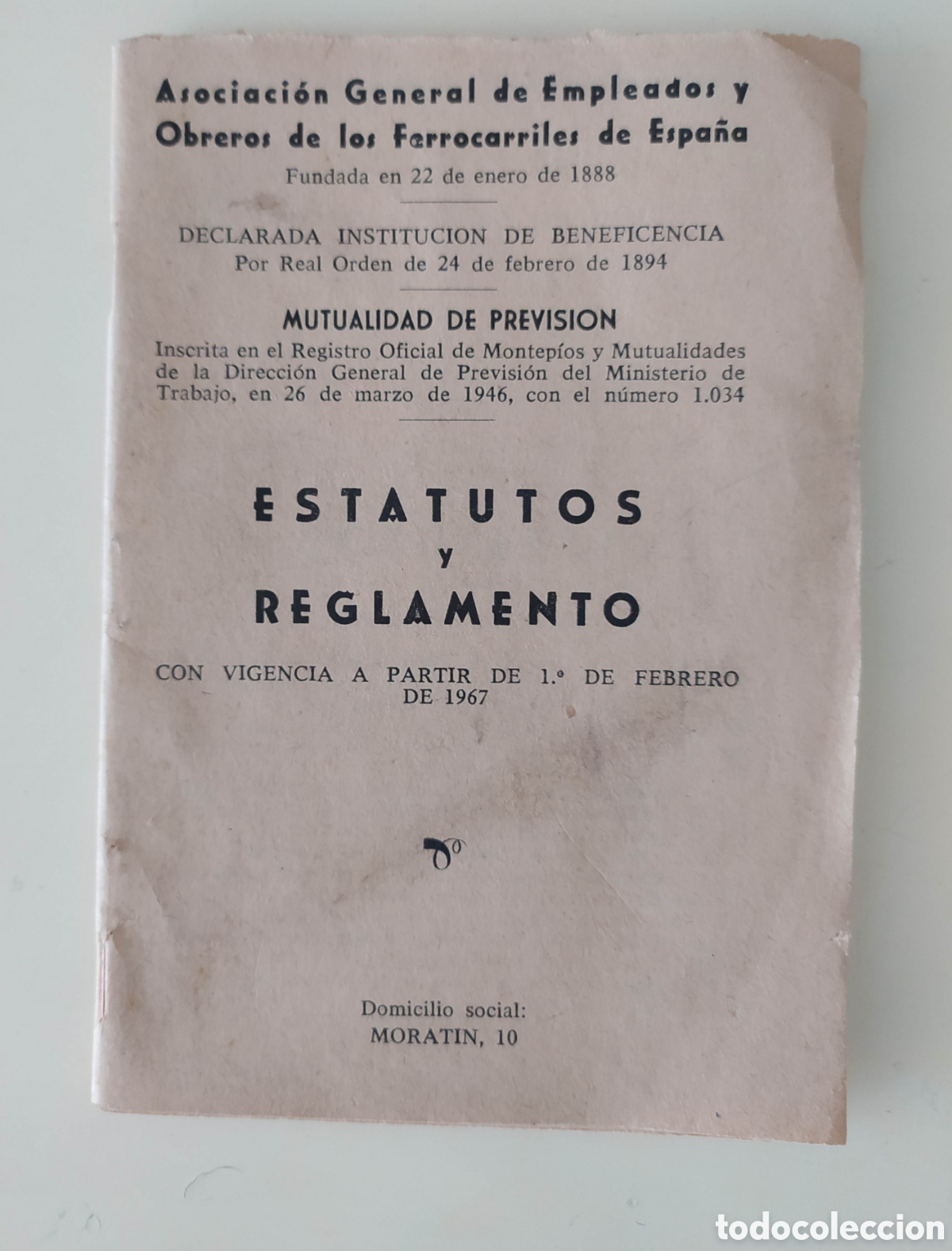 Collectionnisme Billets de transport: Estatutos trabajo ferrocarriles Espa&ntilde;a
