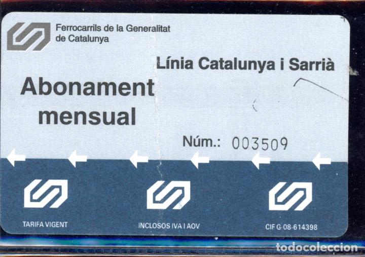 Sammeln von Fahrkarten: (F32/2) BILLETE DE FERROCARRILES DE LA GENERALITAT DE CATALUNYA (FGC) // Arch 5 fin