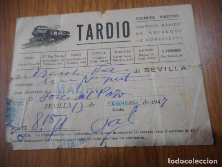 Sammeln von Fahrkarten: FERROCARRILES RECIBO SERVICIO RAPIDO TARDIO ENCARGOS DOMICILIO SEVILLA-MADRID 1947