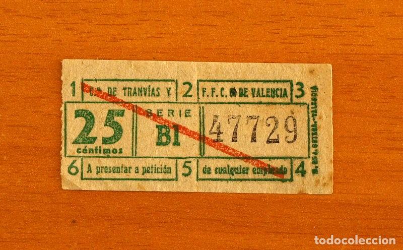 Collectionnisme Billets de transport: Ticket-Billete de tranv&iacute;as - 25 C&eacute;ntimos - Serie BI 47729 - Valencia