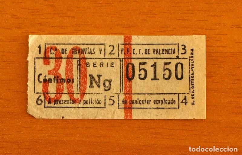 Collectionnisme Billets de transport: Ticket-Billete de tranv&iacute;as - 30 C&eacute;ntimos - Serie NG 05150 - Valencia