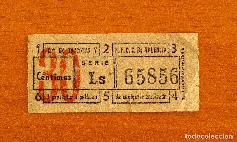 Collectionnisme Billets de transport: Ticket-Billete de tranv&iacute;as - 30 C&eacute;ntimos - Serie LS 65856 - Valencia