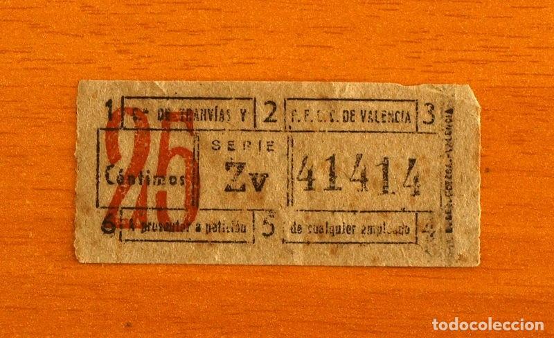 Collectionnisme Billets de transport: Ticket-Billete de tranv&iacute;as - 25 C&eacute;ntimos - Serie ZV 41414 - Capic&uacute;a - Valencia