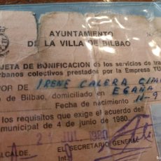 Coleccionismo Billetes de transporte: ABONO TRANSPORTES AYUNTAMIENTO BILBAO EMPRESA AUTOBUSES TUGBSA 1980