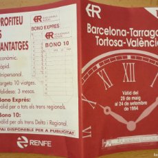 Coleccionismo Billetes de transporte: HORARIO TRENES RENFE 1994 - CATALUÑA: BARCELONA-TARRAGONA-TORTOSA-VALENCIA. Lote 402721999