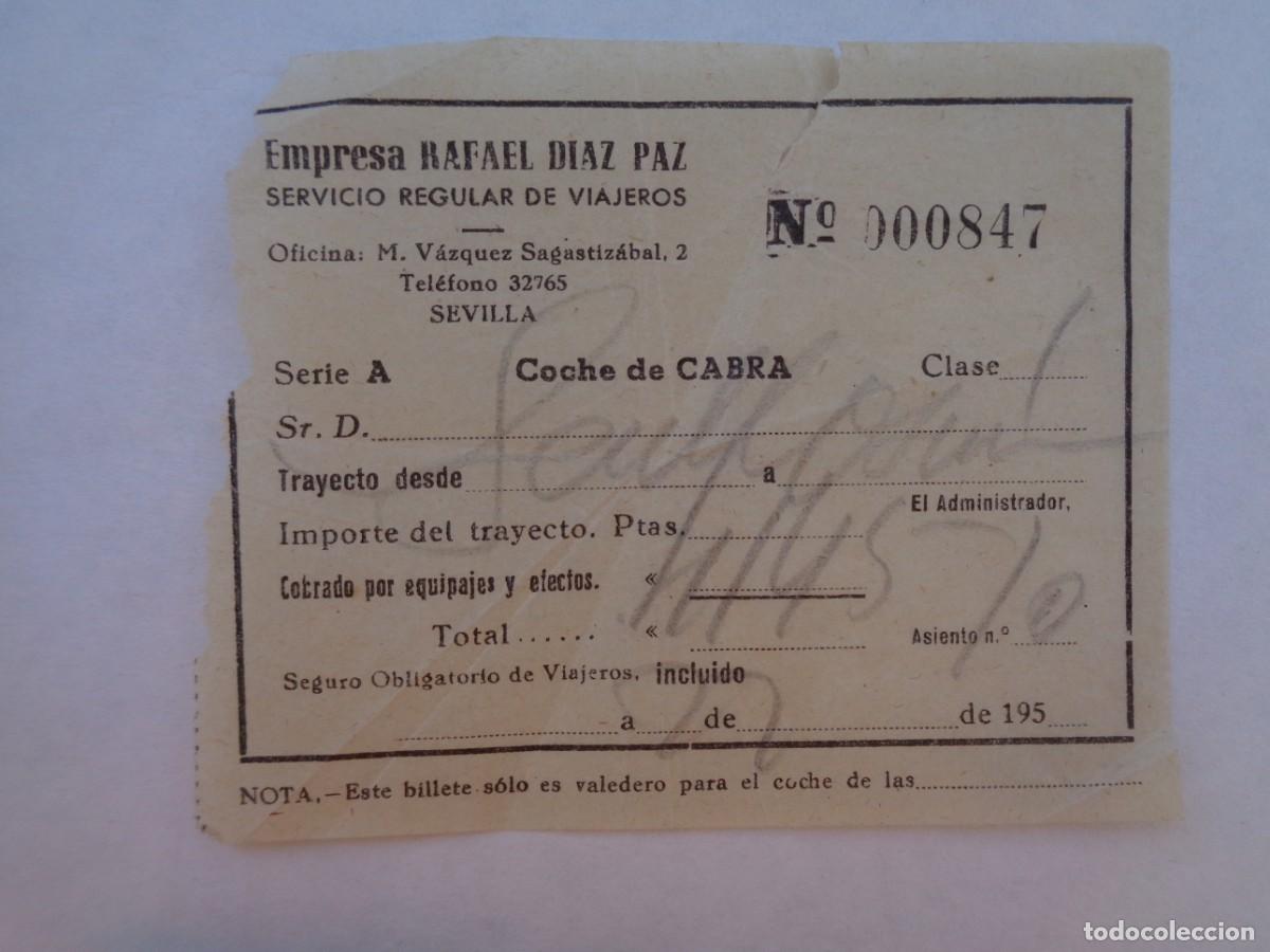 Collectionnisme Billets de transport: BILLETE DE AUTOBUS DE EMPRESA RAFAEL DIAZ PAZ , SEVILLA . COCHE DE CABRA