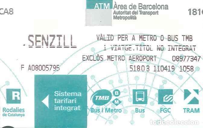 Coleccionismo billetes de transporte: BILLETE DE TRANSPORTE - TITULO DE TRANSPORTE - AREA DE BARCELONA - B. SENZILLO - 11-04-2019
