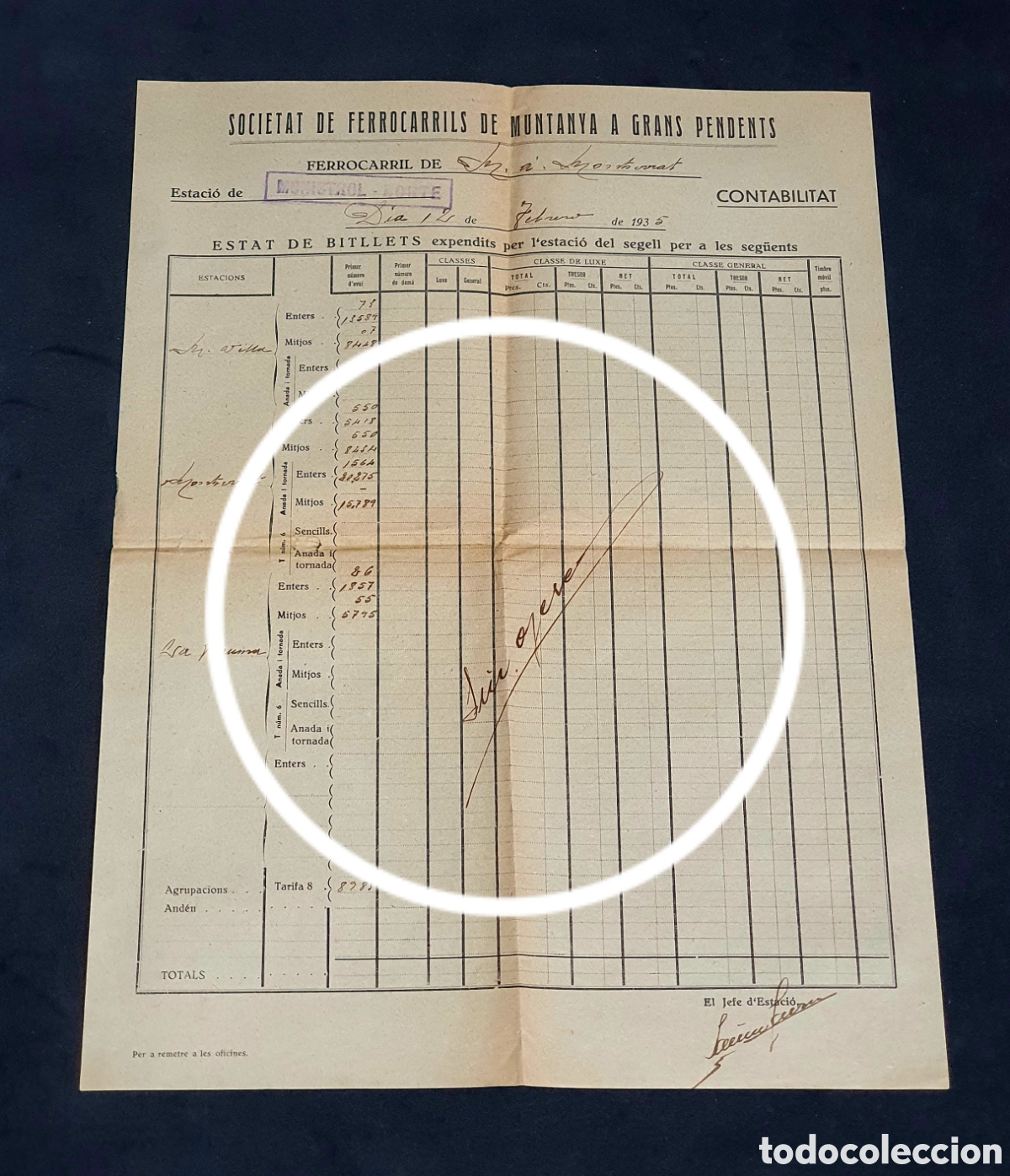 Sammeln von Fahrkarten: MONISTROL NORTE - SOCIEDAD DE FERROCARRILES DE MONTA&Ntilde;A - Societat de Ferrocarrils de Muntanya 1935