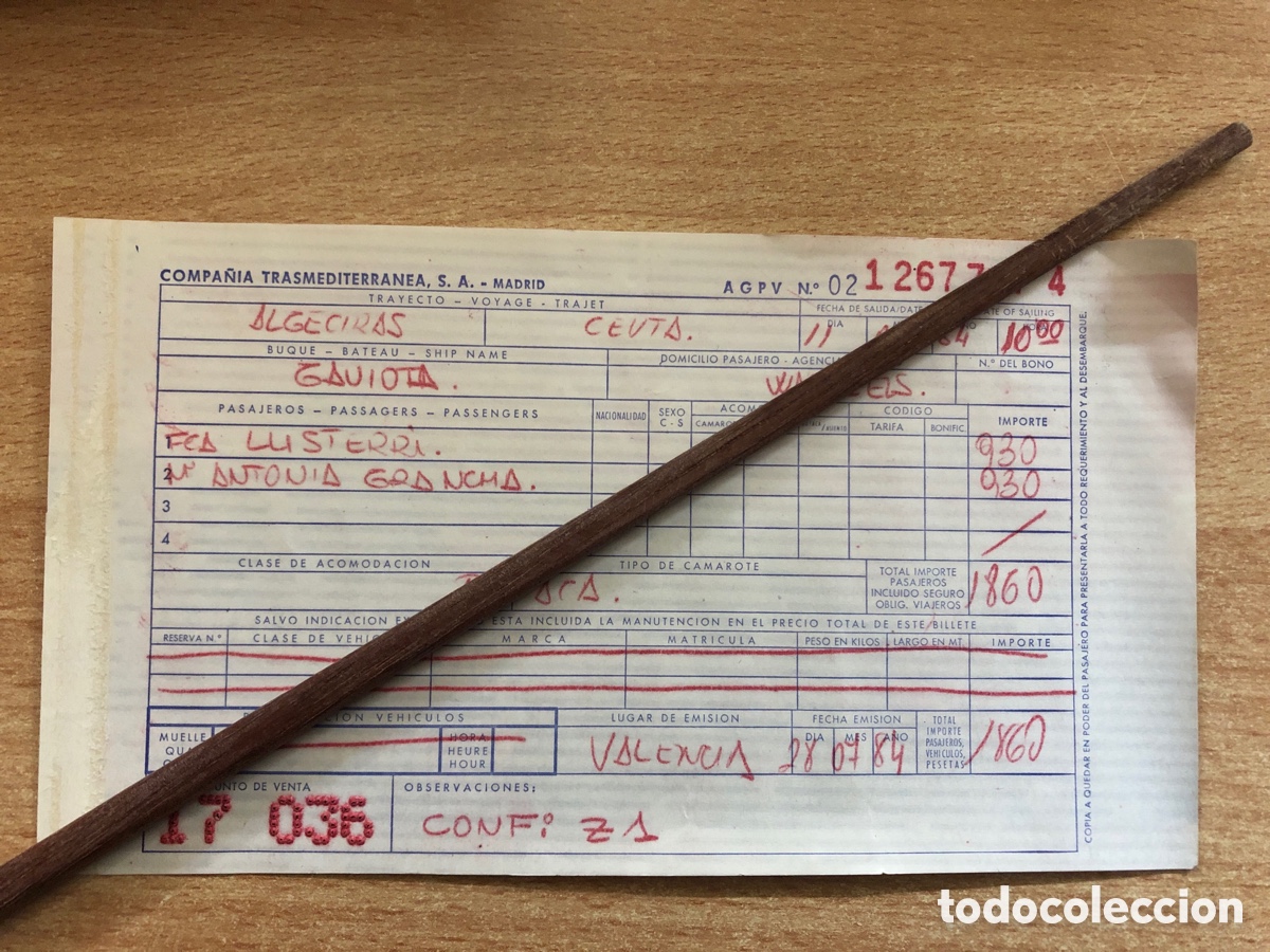 Coleccionismo billetes de transporte: BILLETE FERRY ALAGECIRAS CEUTA. TRANSMEDITERRANEA. PUBLICIDAD COCA COLA