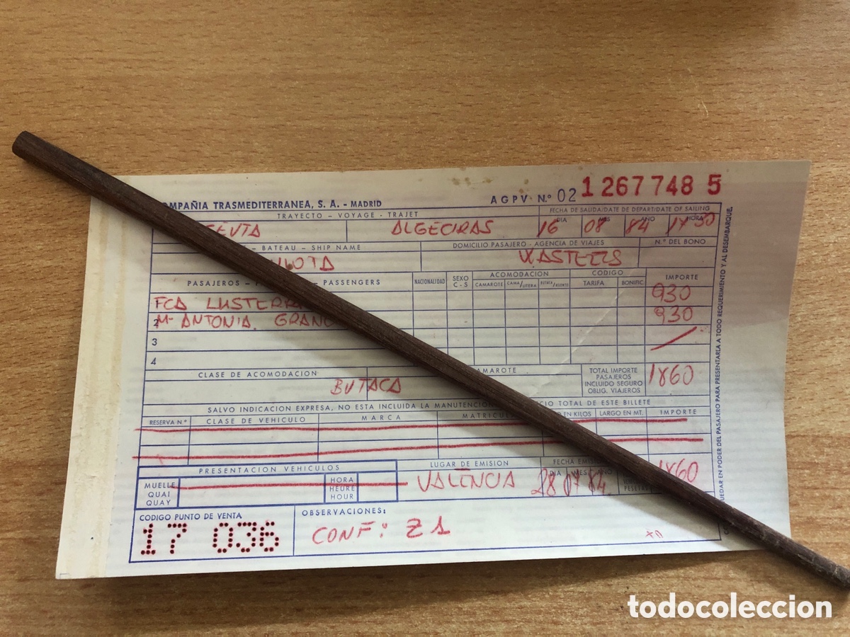 Coleccionismo billetes de transporte: BILLETE FERRY ALAGECIRAS CEUTA. TRANSMEDITERRANEA. PUBLICIDAD COCA COLA