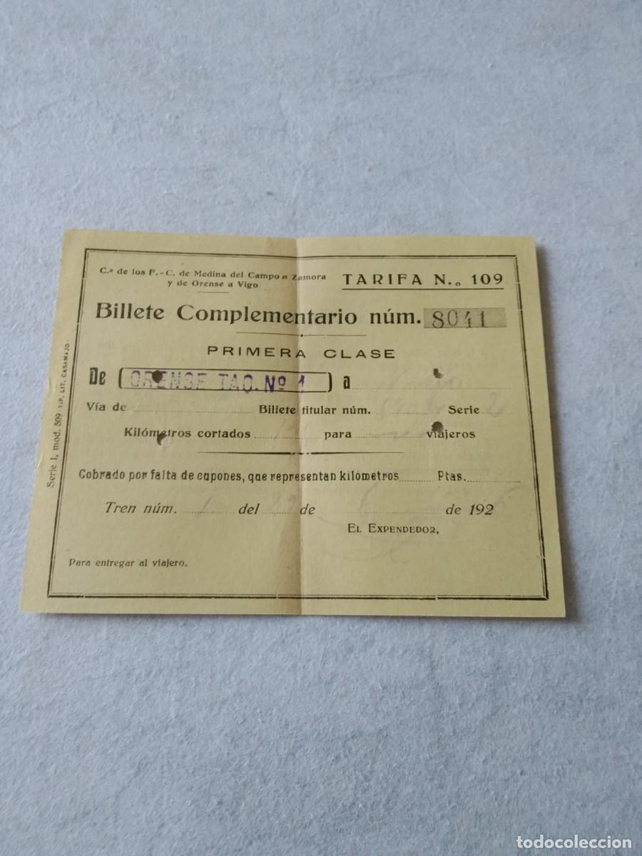 Coleccionismo billetes de transporte: Billete de ferrocarril. Compa&ntilde;&iacute;a Medina del Campo a Zamora y de Orense a Vigo