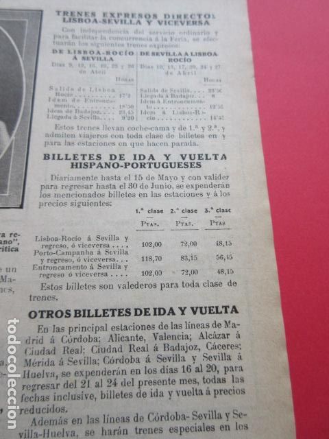 Sammeln von Fahrkarten: PUBLICIDAD A&Ntilde;O 1913 - FERIA DE SEVILLA BILLETES Y TRENES ROCIO
