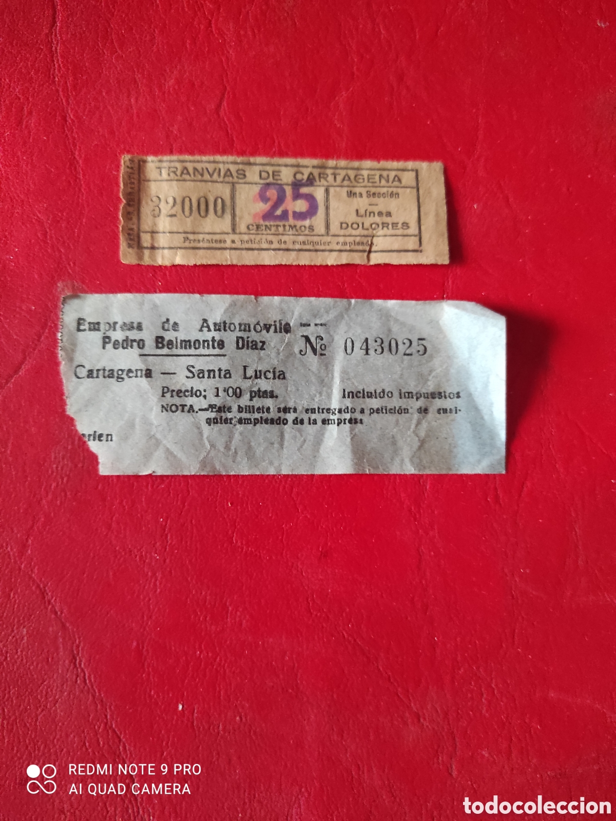 Coleccionismo Billetes de transporte: Billete de la compa&ntilde;&iacute;a de tranv&iacute;as de Cartagena y transporte de autob&uacute;s Cartagena Santa Luc&iacute;a