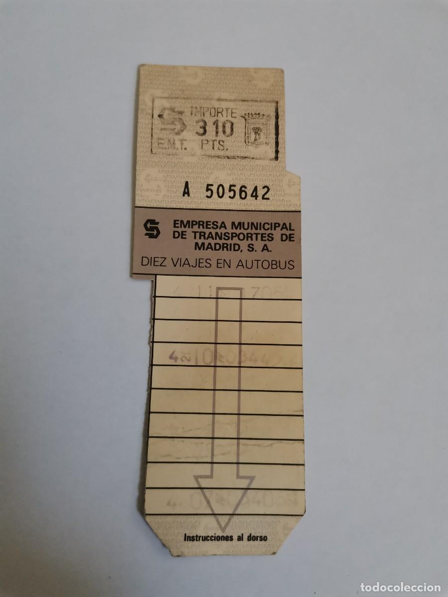 Coleccionismo billetes de transporte: ANTIGUO BILLETE DE 10 VIAJES EN AUTOB&Uacute;S DE LA EMPRESA MUNICIPAL DE TRANSPORTES DE MADRID, S.A.