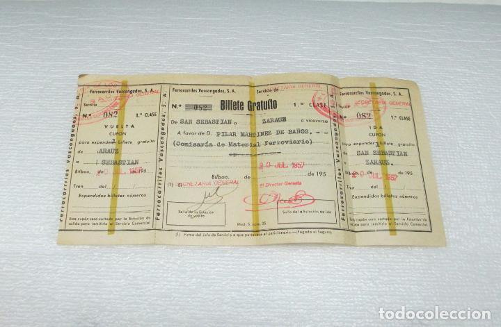 Collectionnisme Billets de transport: FERROCARRILES VASCONGADOS SA BILLETE GRATUITO PILAR MARTINEZ DE BA&Ntilde;OS 1957 &Uacute;NICO SIN USAR
