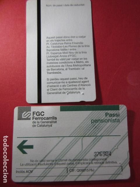 Collectables Transport Tickets: REF: COL_FGC_01 COLECCION FGC FERROCARRILES GENERALITAT TARJETA CARTON PENSIONISTA TIPO n&ordm; SERIE 1