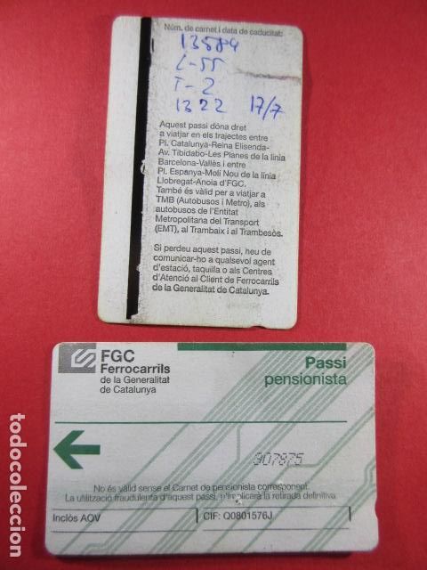 Sammeln von Fahrkarten: REF: COL_FGC_01 COLECCION FGC FERROCARRILES GENERALITAT TARJETA CARTON PENSIONISTA TIPO n&ordm; SERIE 9