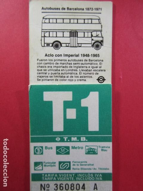 Collectables Transport Tickets: Ref: COL_RESISTIVA - COL_RES_T1 - 1987 - VERDE - SIN PRECIO TMB - TARIFA VIGENTE