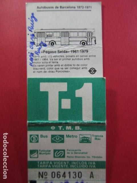 Collectables Transport Tickets: Ref: COL_RESISTIVA - COL_RES_T1 - 1987 - VERDE - SIN PRECIO TMB - TARIFA VIGENTE