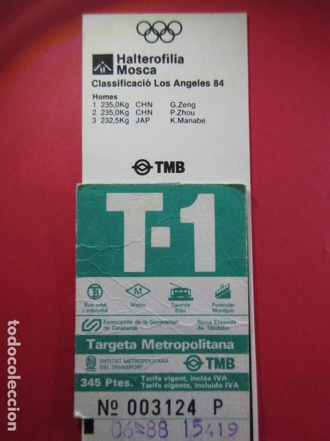 Collectables Transport Tickets: Ref: COL_RESISTIVA - COL_RES_T1 - 1987 -1988 - VERDE - 345 PESETAS -