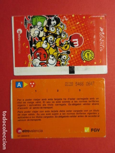 Collectables Transport Tickets: TARJETA MOBILIS VALENCIA UITP 2011 METRO MODELO LOGO TRAS. FGV 2 SOCARRAT FERROCARRILES GENERALITAT