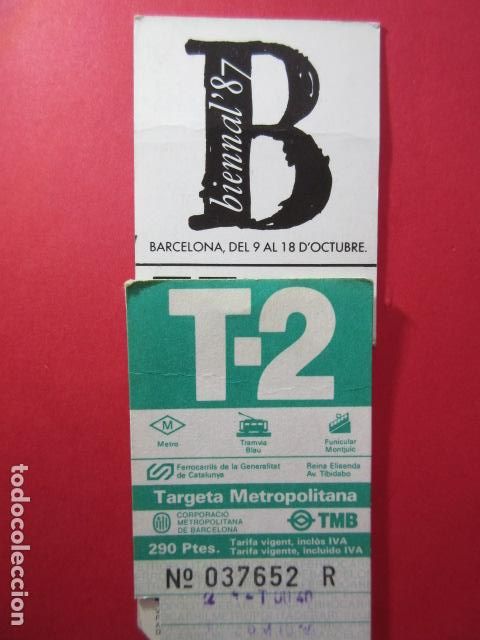 Collectionnisme Billets de transport: TARJETA RESISTIVA - Ref: COL_RESISTIVA - COL_RES_T2 - 1987/88 - VERDE - 290 PSESTAS TMB -