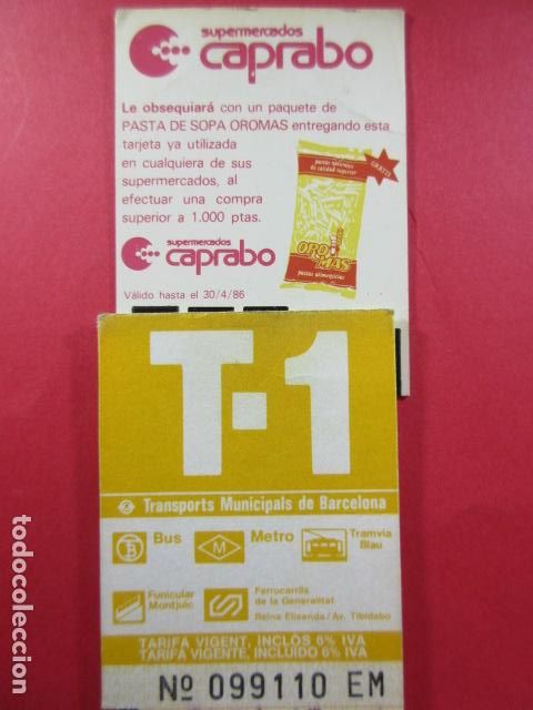 Collectables Transport Tickets: Ref: COL_RESISTIVA - COL_RES_T1 - 1985 - NARANJA - SIN PRECIO - TARIFA VIGENTE
