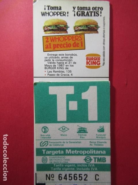 Collectables Transport Tickets: Ref: COL_RESISTIVA - COL_RES_T1 - 1987 - VERDE - SIN PRECIO TMB - TARIFA VIGENTE