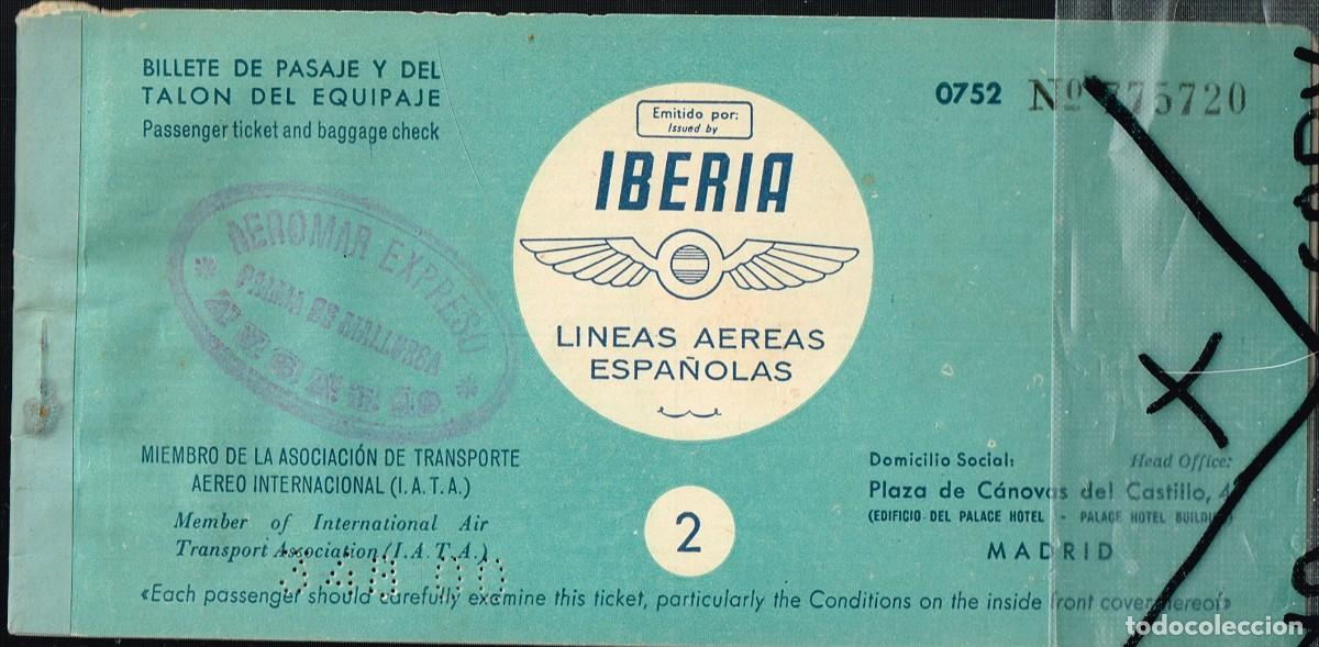 Coleccionismo Billetes de transporte: 1956 PALMA BARCELONA IBERIA BILLETE DE PASAJE Y DEL TAL&Oacute;N EQUIPAJE - AEROMAR EXPRESO
