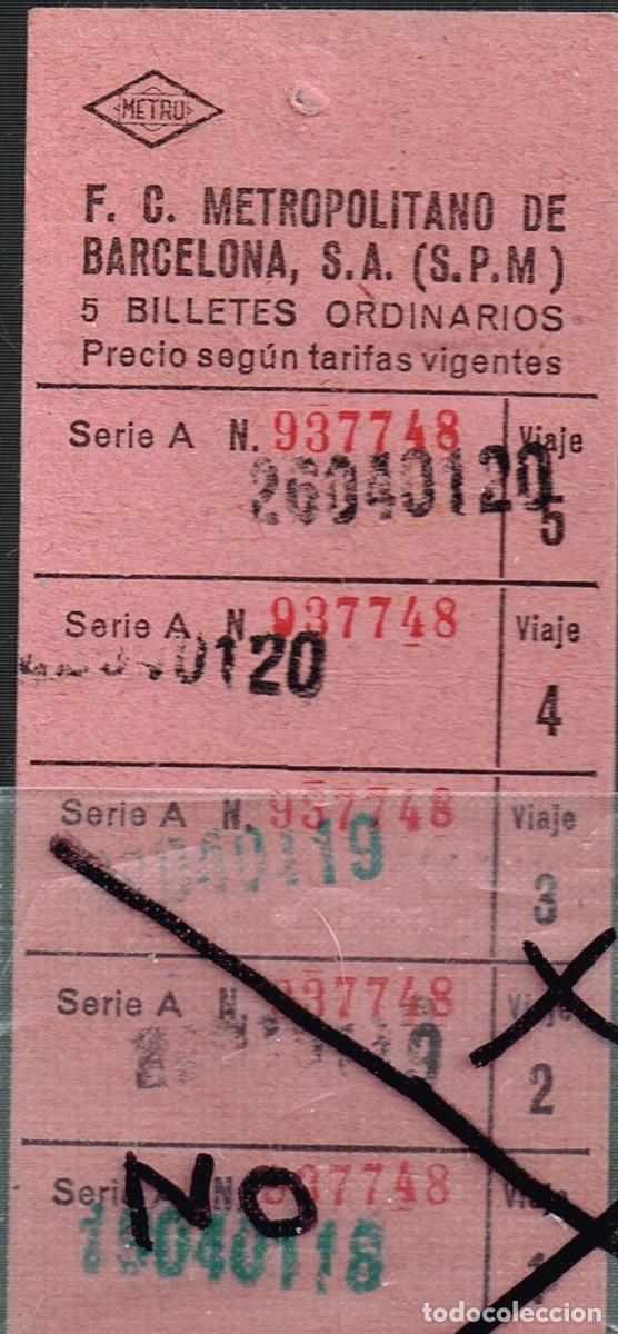 Collectionnisme Billets de transport: 1978 METRO F.C. METROPOLITANO DE BARCELONA, S.A. (S.PM) TARJETA USADA 5 BILLETES ORDINARIOS