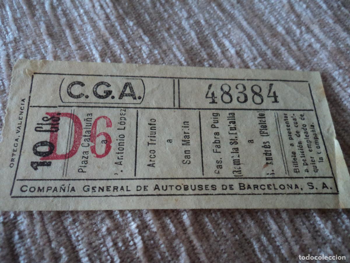Colecionismos Bilhetes de Transporte: Billete Compa&ntilde;&iacute;a General de Autobuses (CGA) \D6, Varios trayectos \ 10 cts \ Capicua