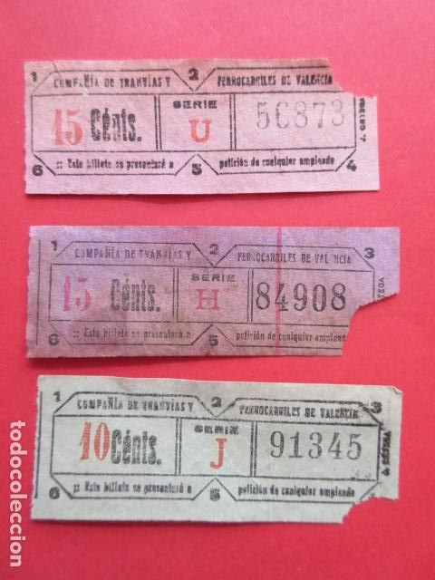Colecionismos Bilhetes de Transporte: LOTE 3 BILLETES TRANVIA DE VALENCIA, VER FOTO PARA TRAYECTOS O PRECIOS
